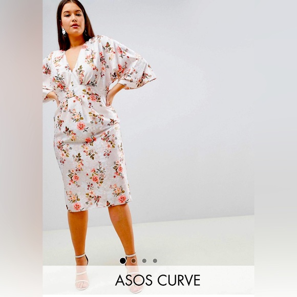 ASOS design kimono midi dress printed floral jacquard - Sz. 16 - Picture 3 of 4